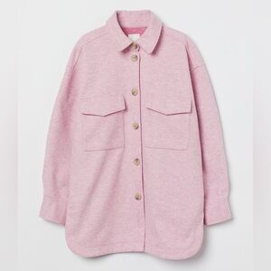 NWT H&M Shacket Oversized Fleece Pink Button Down Long Sleeve Shirt Jacket